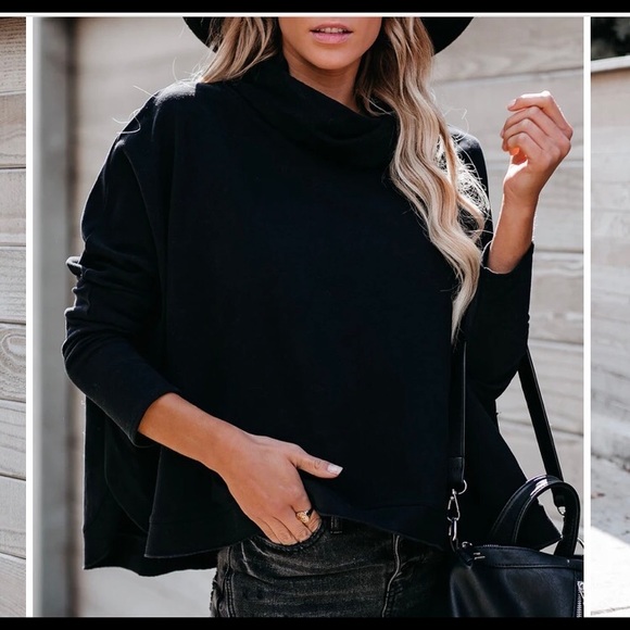 Vici Tops - KYLIE COWL NECK DOLMAN SWEATSHIRT - BLACK